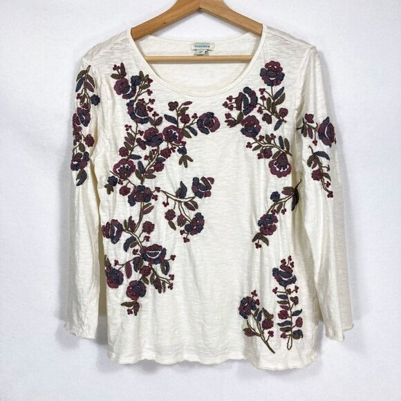 Sundance Floral Embroidered Long Sleeve Cotton Shirt Small Petite White - Picture 1 of 6